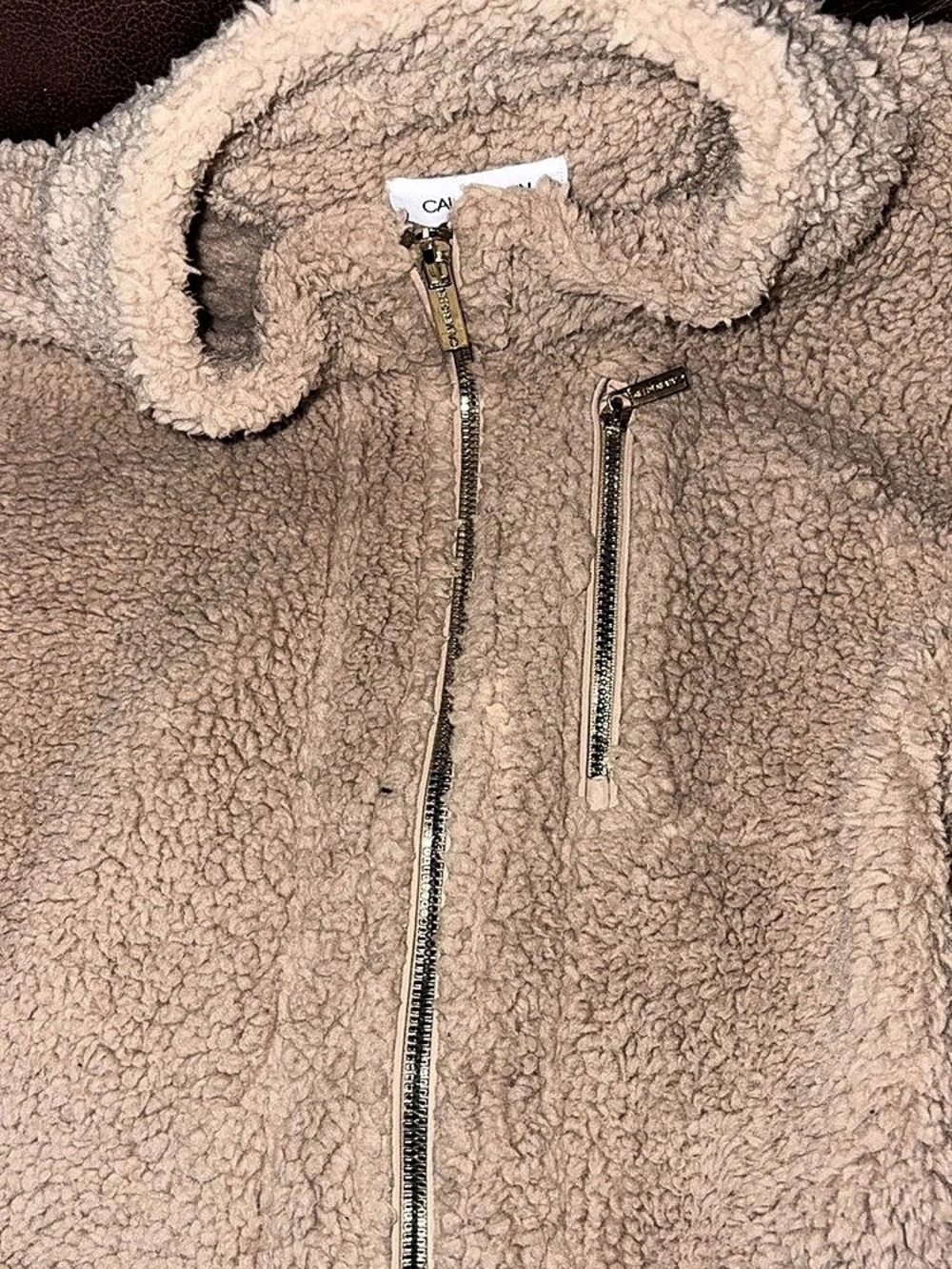 Calvin Klein Teddy Fleece Jacket in Tan